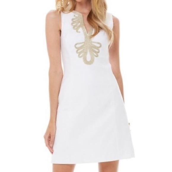 Lilly Pulitzer Dresses & Skirts - Lilly Pulitzer White and Gold Trim Shift dress